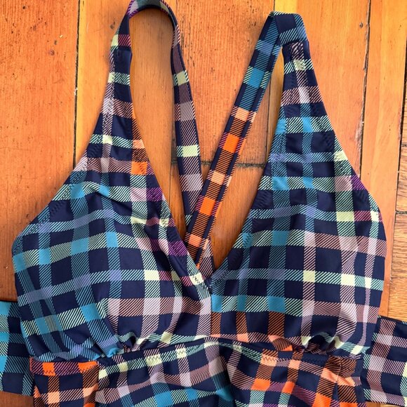 Motherhood Maternity One Piece Swim Suit Size Small Plaid Multicolor Beach Pool - Picture 3 of 7